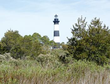 Bodie Island Lighthouse from the maritime forest on the south side.