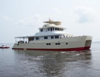 110' Catamaran takes to the water after being launched