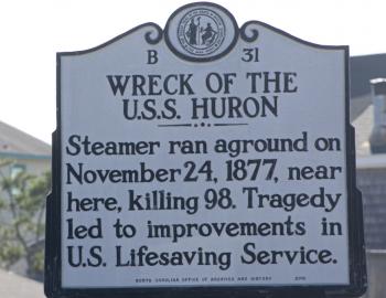 The USS Huron highway sign at the Bladen Street beach access in Nags Head.