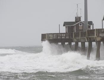 Jennette's Pier at high tide during May Nor'easter.