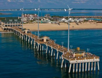 Jennette's Pier before Hurricane Dorian when the three wind turbines were intact.