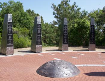 The Monument to a Century of Flight is hidden behind the Aycock Brown Welcome Center in Kitty Hawk.