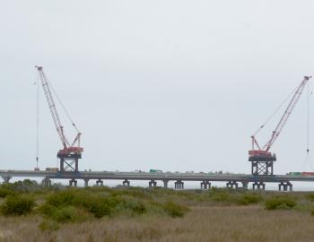 Work crews are finishing construction on the Jug Handle Bridge on Pea Island.