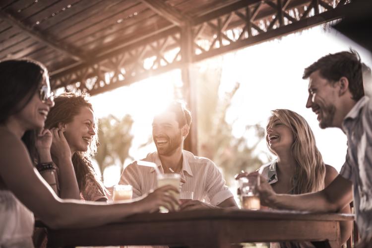 group of friends at an outdoor restaurant
