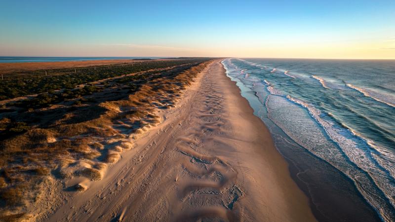 aerial view of wide beach on Outer Banks