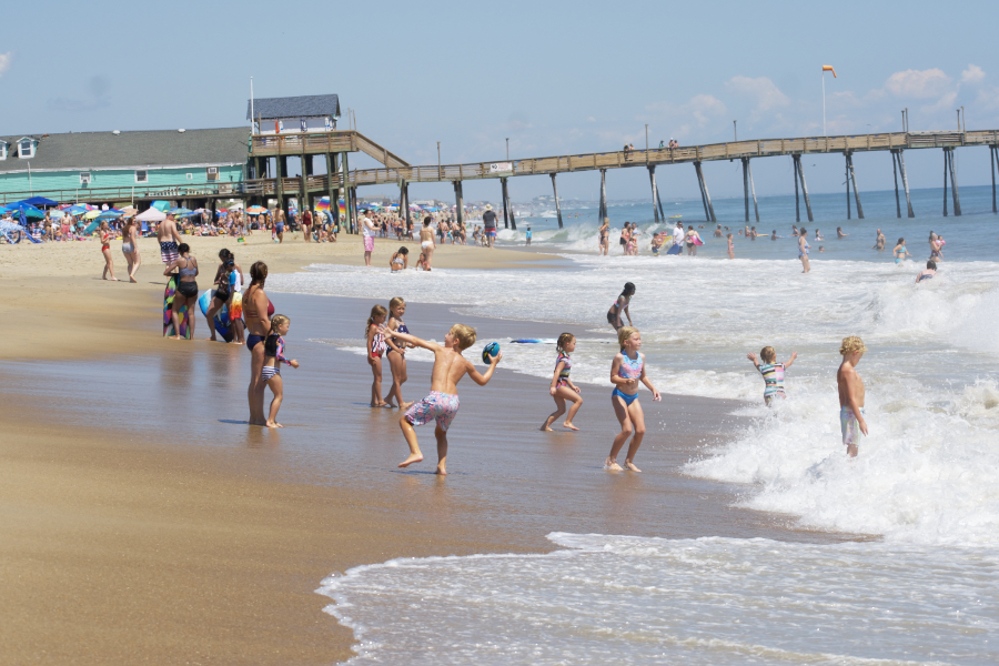 Kill Devil Hills Beach filled with vacationers on Independence Day.