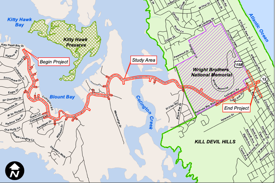 NCDOT map of Colington Road Project Area