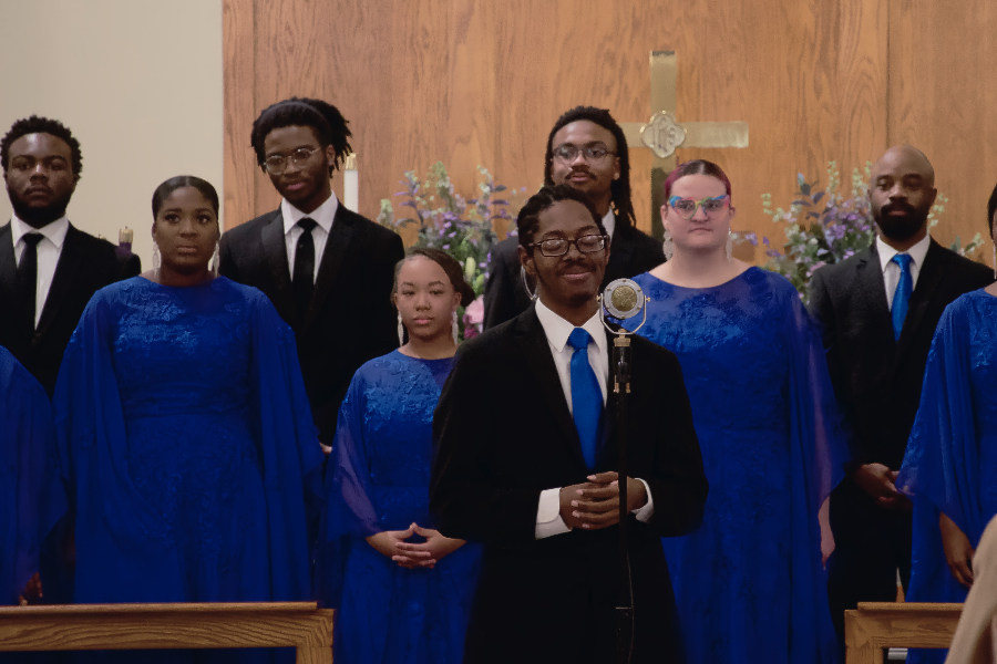 Even without a stage, the singers of the ECSU Choir told the story of Amahl & the night Visitors