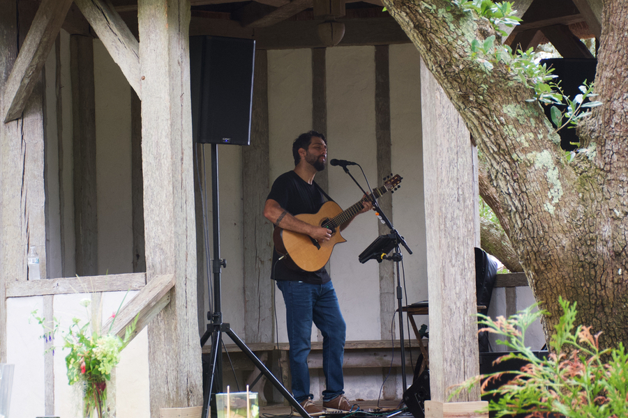 Dustin Furlow performing at the Elizabethan Gardens Gazebo at Sundays at the Overlook. 