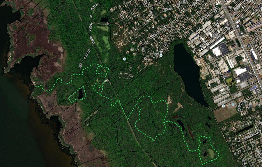 Dare County GIS Recreation Map showing Nags Head Woods trails.