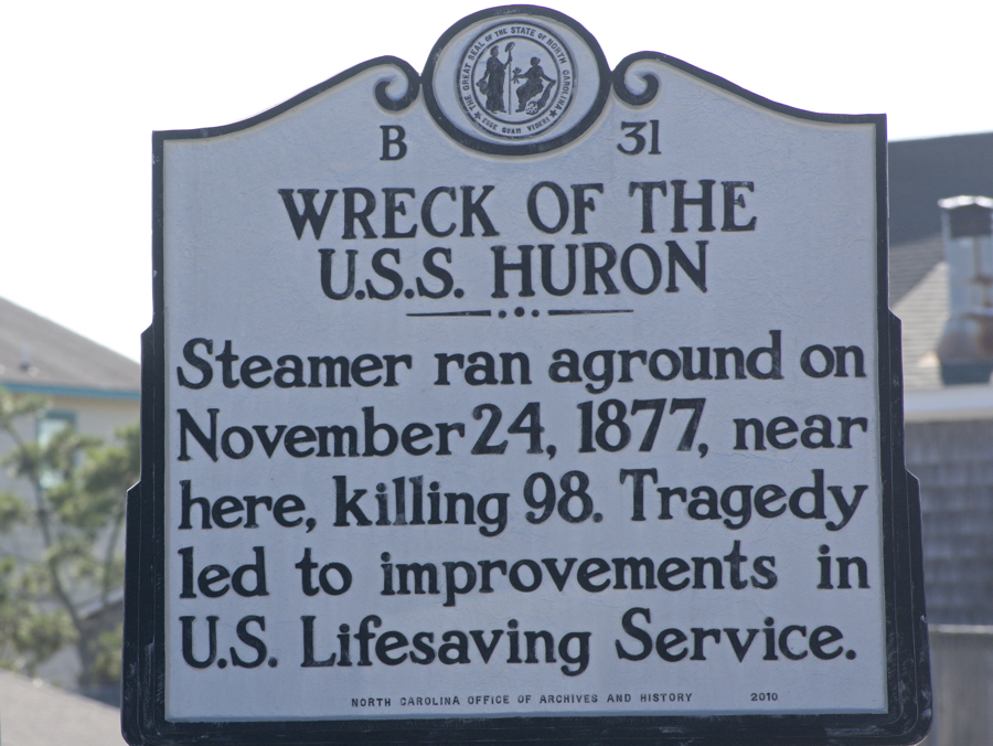 The USS Huron highway sign at the Bladen Street beach access in Nags Head.