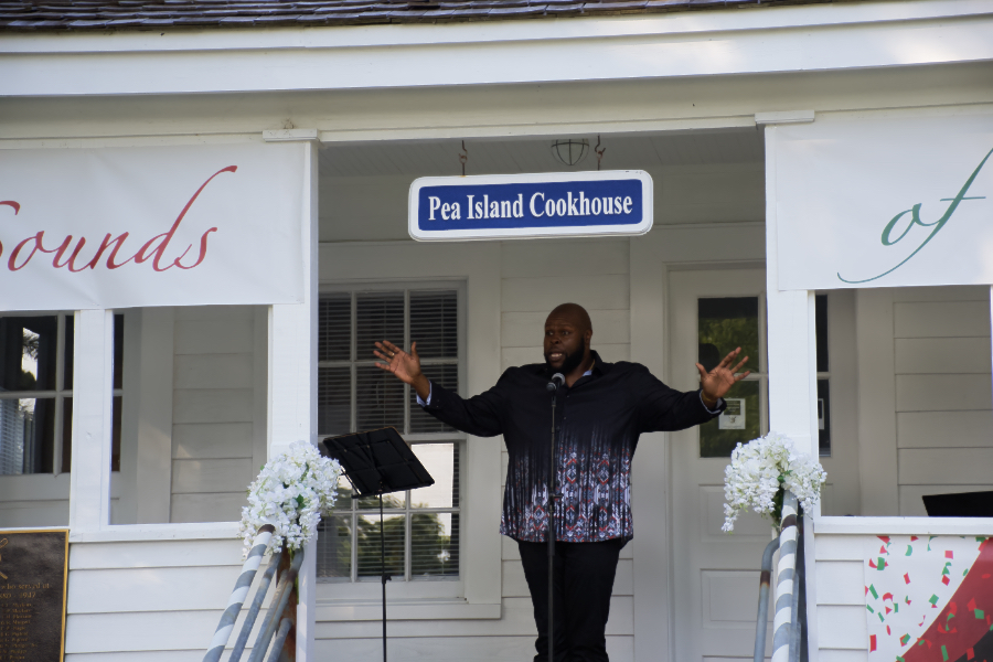 Tshombe Selby performing at the Juneteenth celebration in Manteo.