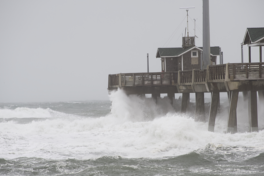 Jennette's Pier at high tide during May Nor'easter.
