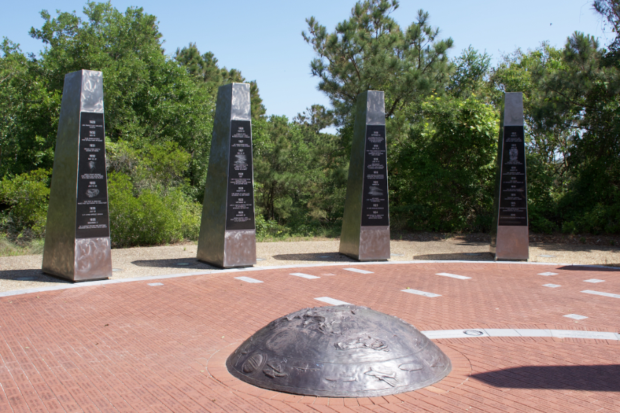 The Monument to a Century of Flight is hidden behind the Aycock Brown Welcome Center in Kitty Hawk.