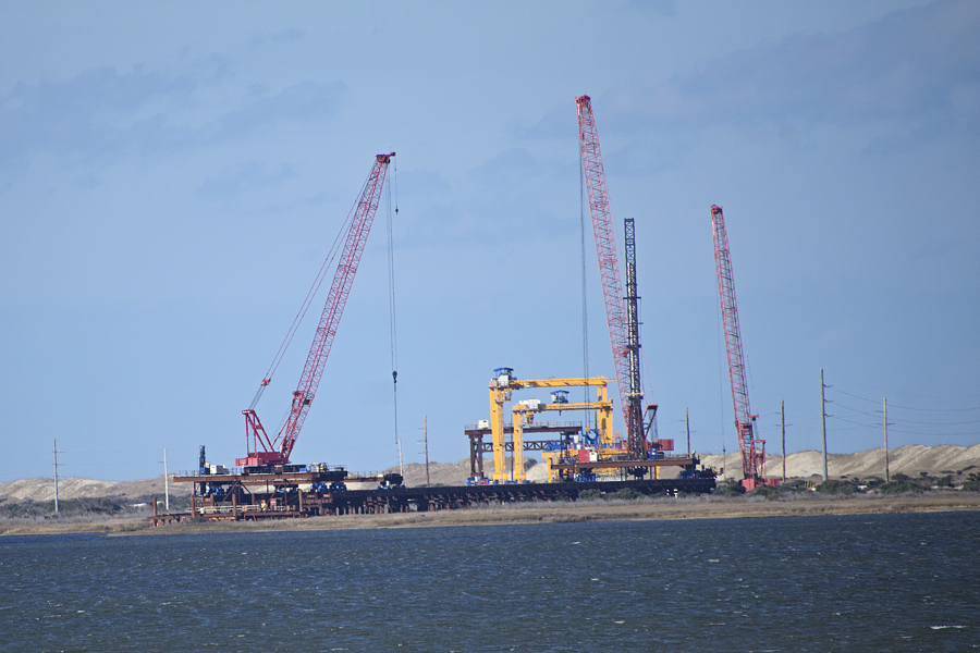 Looking north at the Jug Handle Bridge under construction winter 2020.