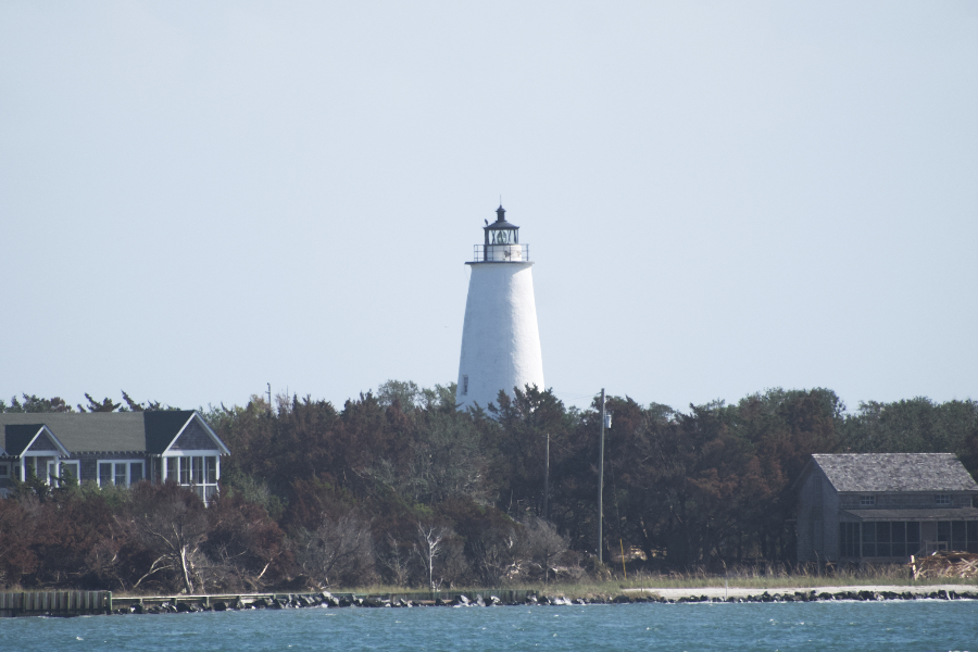 Ocracoke Lighthouse from Silver Lake. The lighthouse and grounds are slated for renovation.