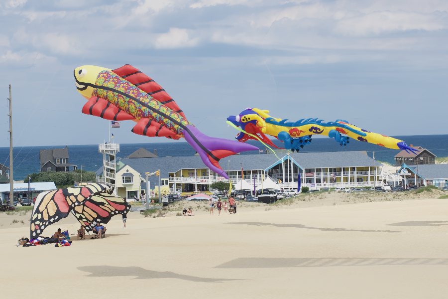 Kites decorate the sky at the 40th Annual Rogallo Kite Festival at Jockey's Ridge State Park.