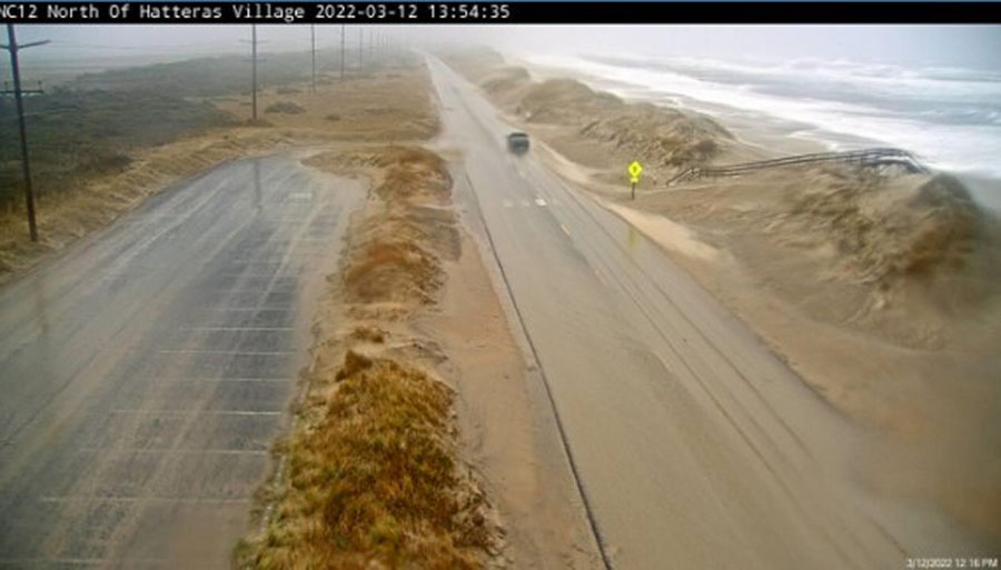 Road conditions just north of Hatteras Village during March storm.