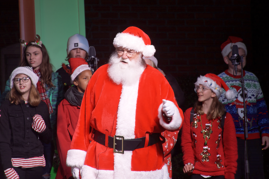 The Big Guy himself greets the Manteo holiday crowd for the annual tree lighting.