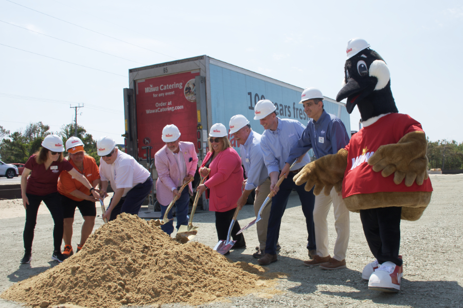 A shovelful of dirt and a pile of sand and the groundbreaking for the KDH Wawa is official.