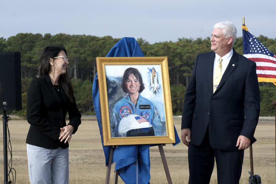 Sally Ride's portrait at First Flight Society induction to the Paul E. Garber Shrine.