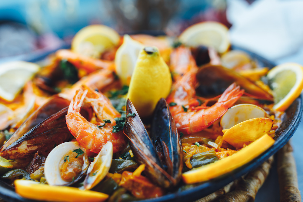 close up of bowl of seafood